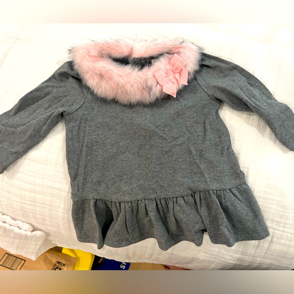 NWT Girls size 3 Janie and Jack pink faux fur collar shirt